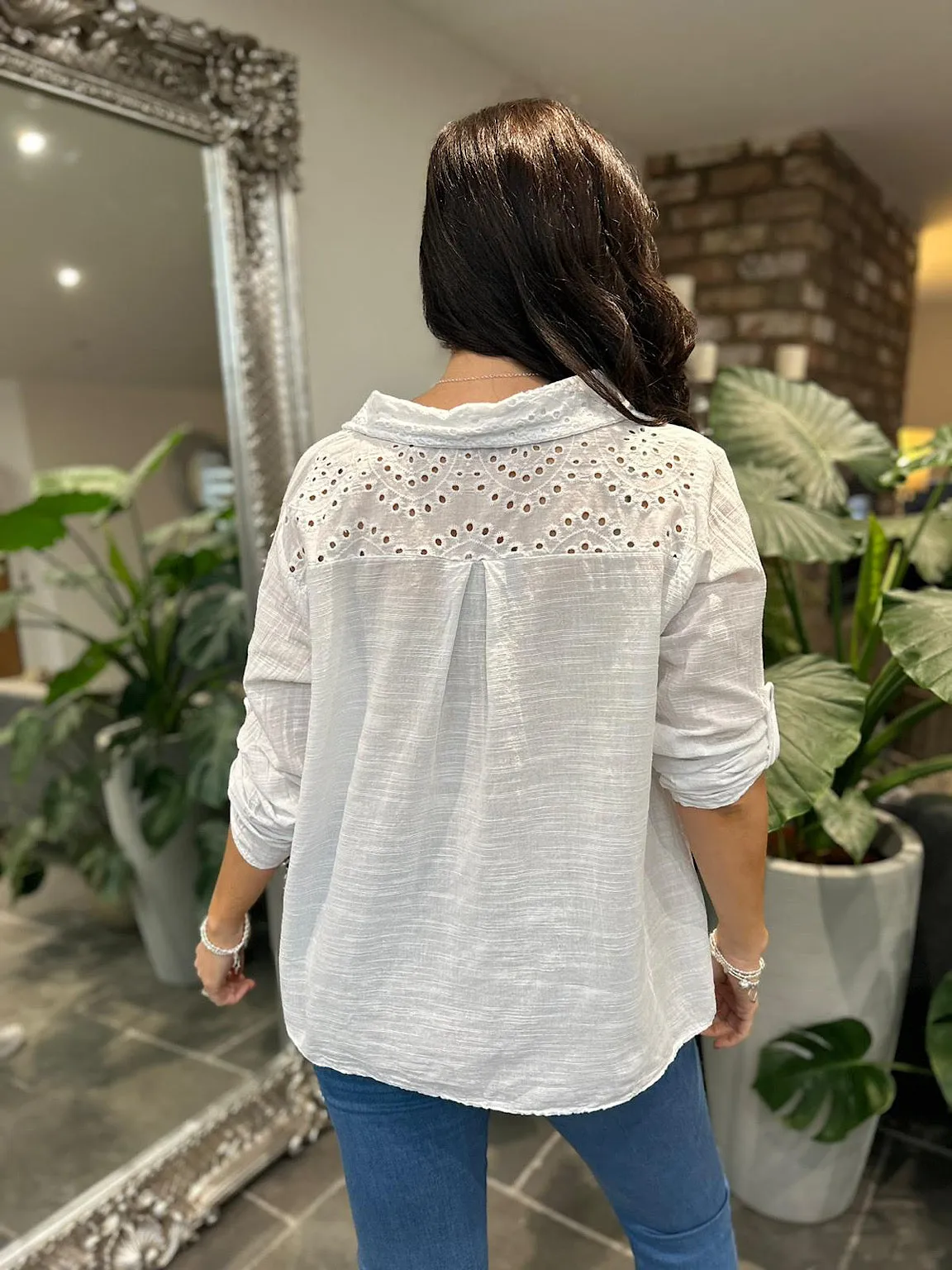 White Crochet Collar Shirt Pam