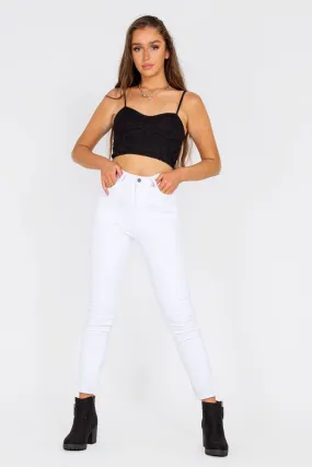 White Mid Rise Skinny Jeans