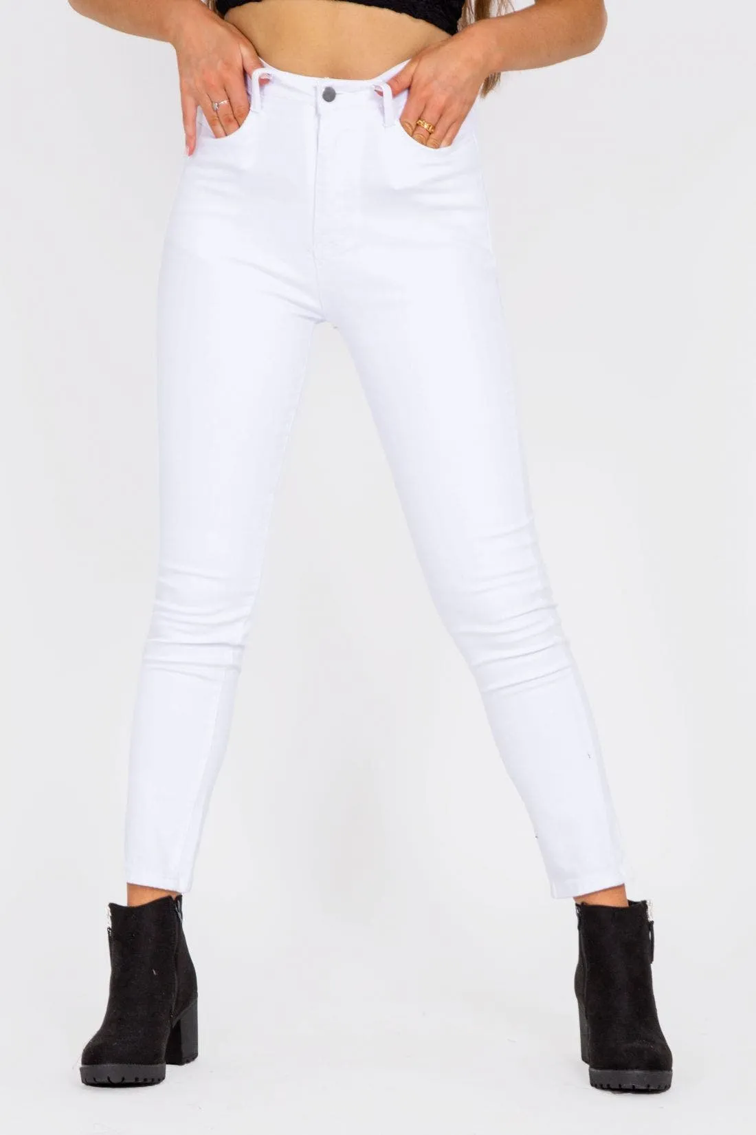 White Mid Rise Skinny Jeans