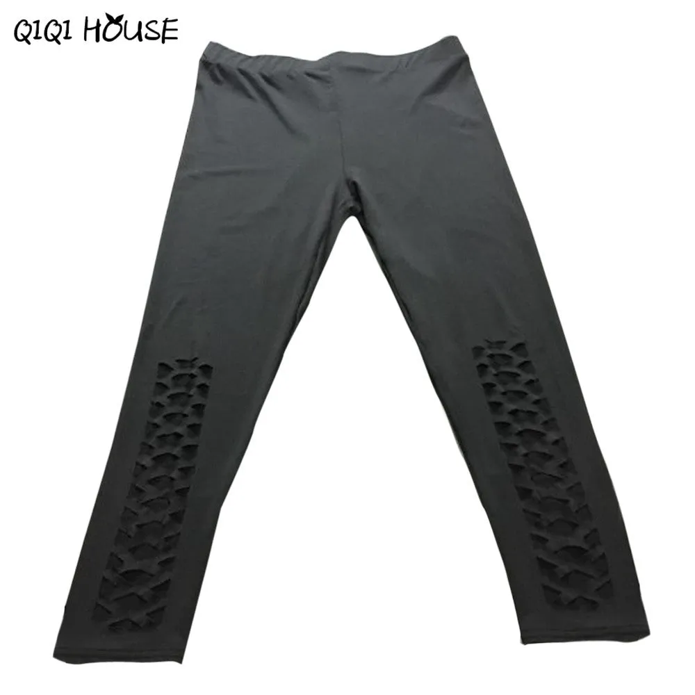 Women Sweatpants Cross Bnadage Hollow Out Leggings Cropped Fitness Pants Calzas Deportivas Mujer#A909 SM6