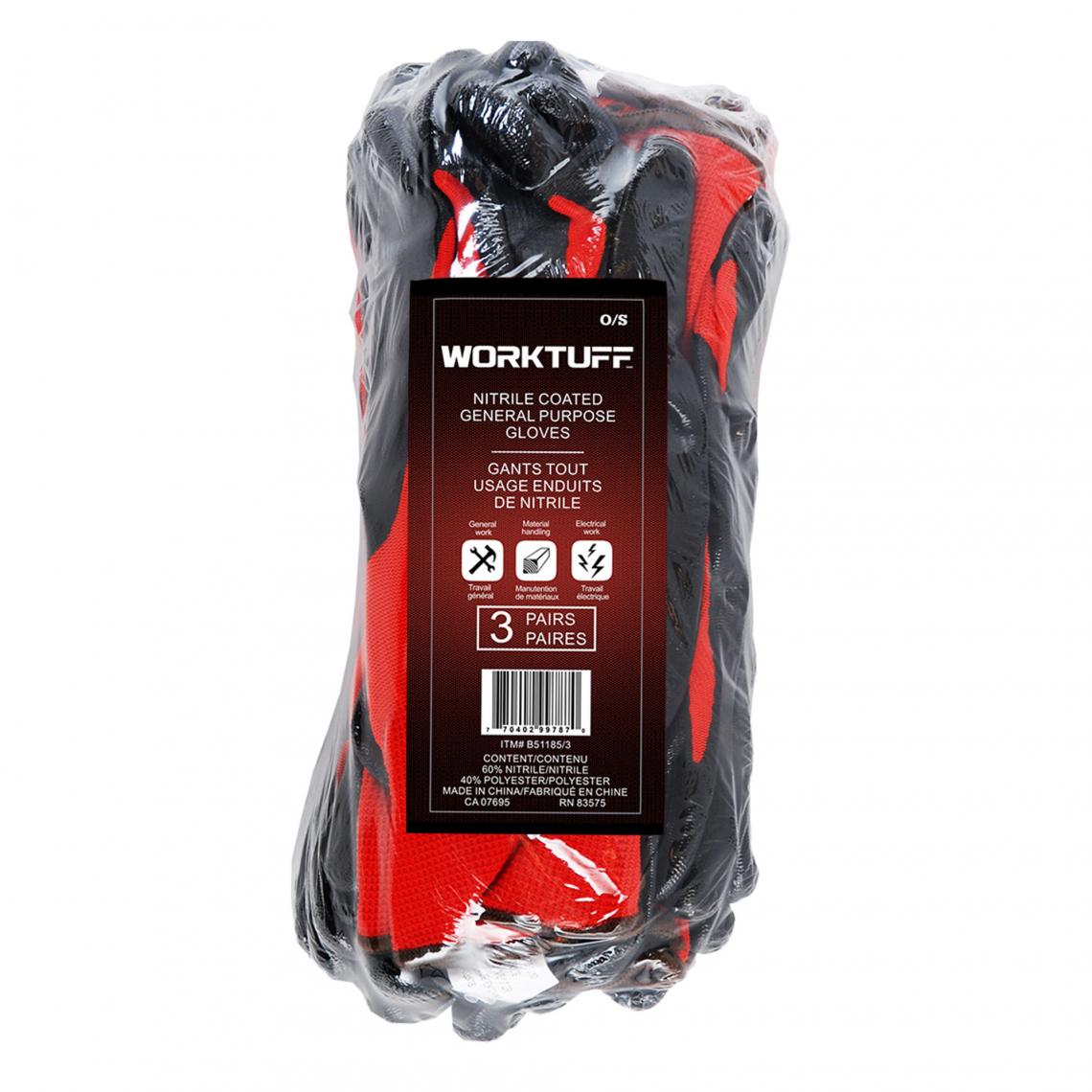 Worktuff Polyester Nitrile Coated Gloves 51185 - Red 3-Pack